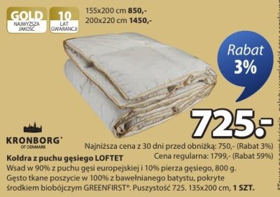 Kołdra z puchem gęsiego LOFTET promocja w Jysk