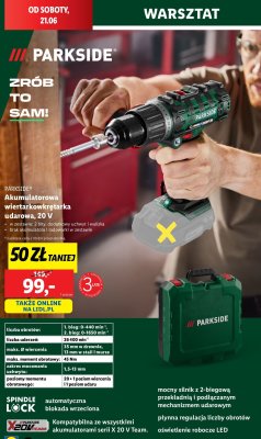 Wiertarko-wkrętarka akumulatorowa 20V Parkside (Lidl) promocja