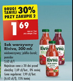 Sok 100% wielowarzywny Riviva promocja w Biedronka