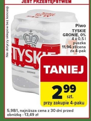Piwo TYSKIE GRONIE 0% promocja w Carrefour Express