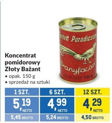 Koncentrat pomidorowy Złoty Bażant promocja w Makro