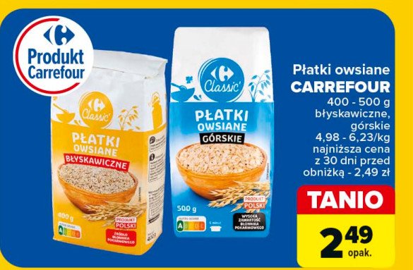 Płatki owsiane błyskawiczne Carrefour classic promocja