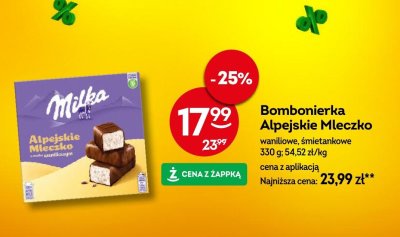 Bombonierka Milka Alpejskie Mleczko waniliowe, śmietankowe promocja w Żabka