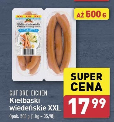 Kiełbaski wiedeńskie xxl Gut drei eichen promocja w Aldi