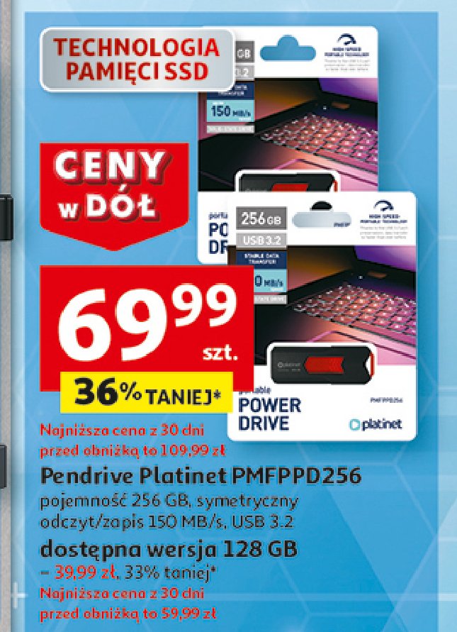 Pendrive 256 gb Platinet promocja w Auchan