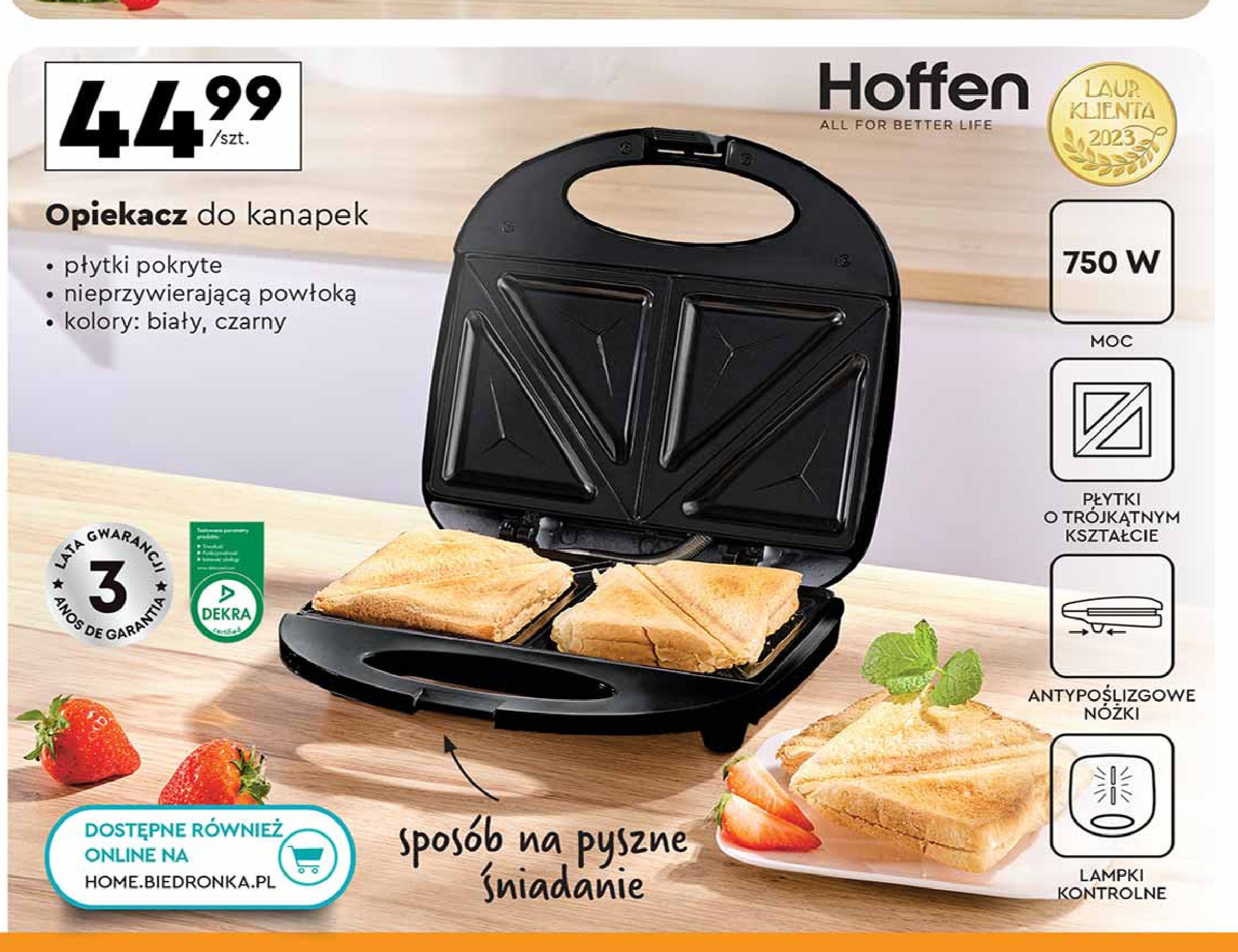 Opiekacz do kanapek 750 w biały Hoffen promocja