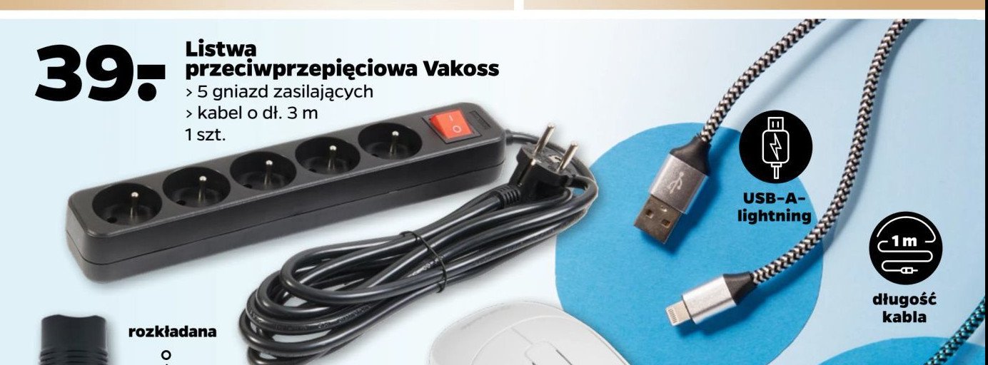 Listwa zasilająca 5 gniazd 3 m Vakoss promocja