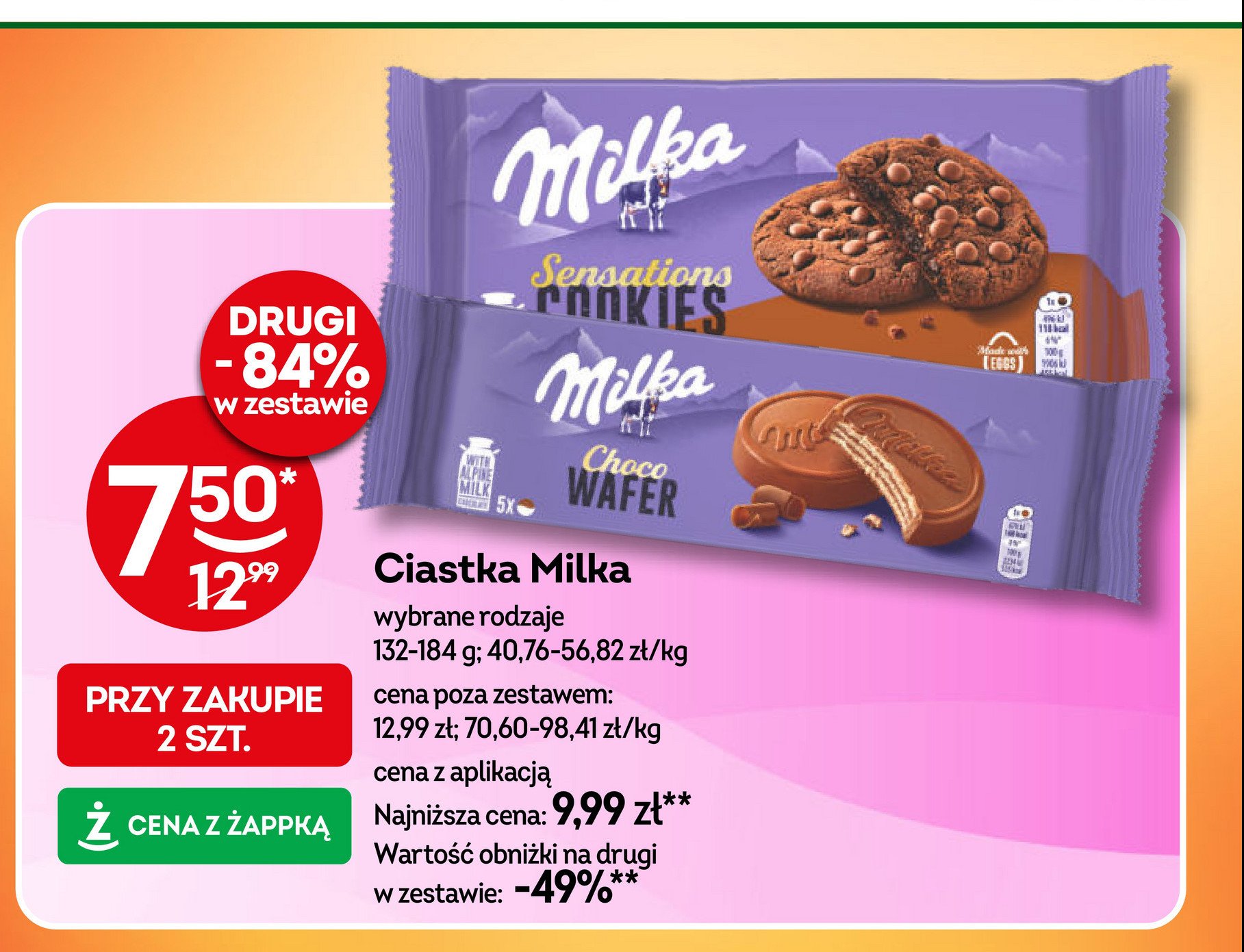 Ciastka z kawałkami czekolady Milka cookies sensations promocja w Żabka