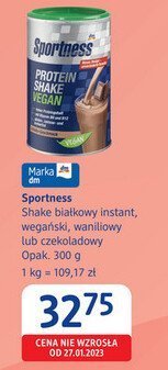 Shake białkowy instant, wegański, waniliowy lub czekoladowy Sportness promocja w Drogerie DM