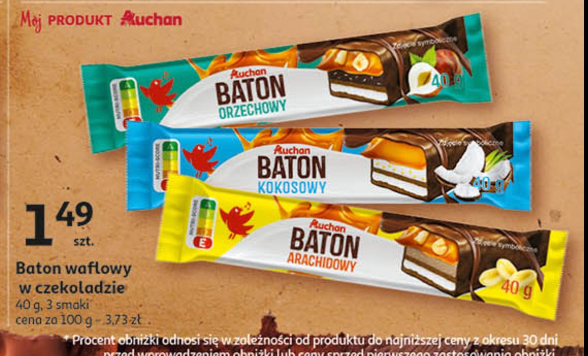 Baton kokosowy Auchan różnorodne (logo czerwone) promocja