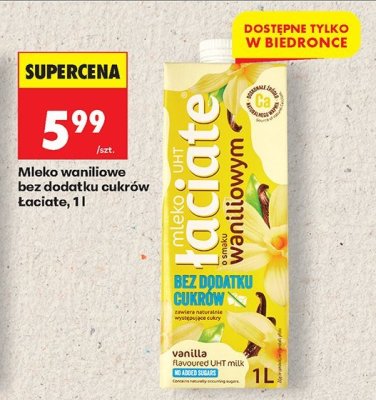 Mleko waniliowe bez dodatku cukrów 1 l promocja w Biedronka