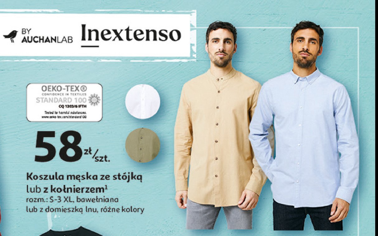 Koszula męska ze stójką s-3xl Auchan inextenso promocja