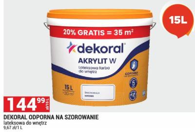 Farba DEKORAL ODPORNA NA SZOROWANIE lateksowa do wnętrz promocja w Merkury Market