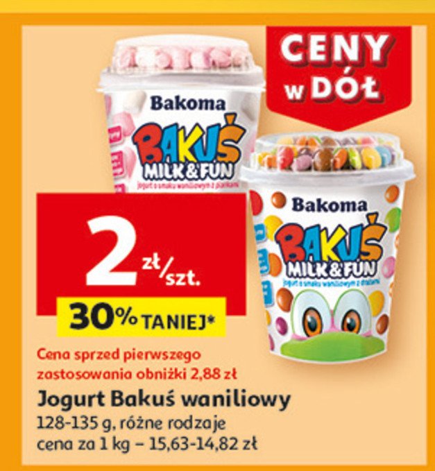 Jogurt waniliowy z piankami Bakoma bakuś milk & fun promocja