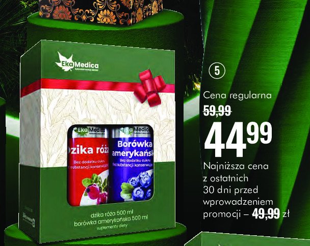 Zestaw w pudełku: sok dzika róża 500 ml + sok z borówki amerykańskiej 500 ml Ekamedica food EKOMEDICA promocja