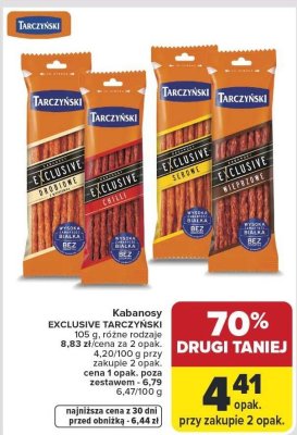 Kabanosy EXCLUSIVE TARCZYŃSKI 105 g, różne rodzaje promocja w Carrefour Market