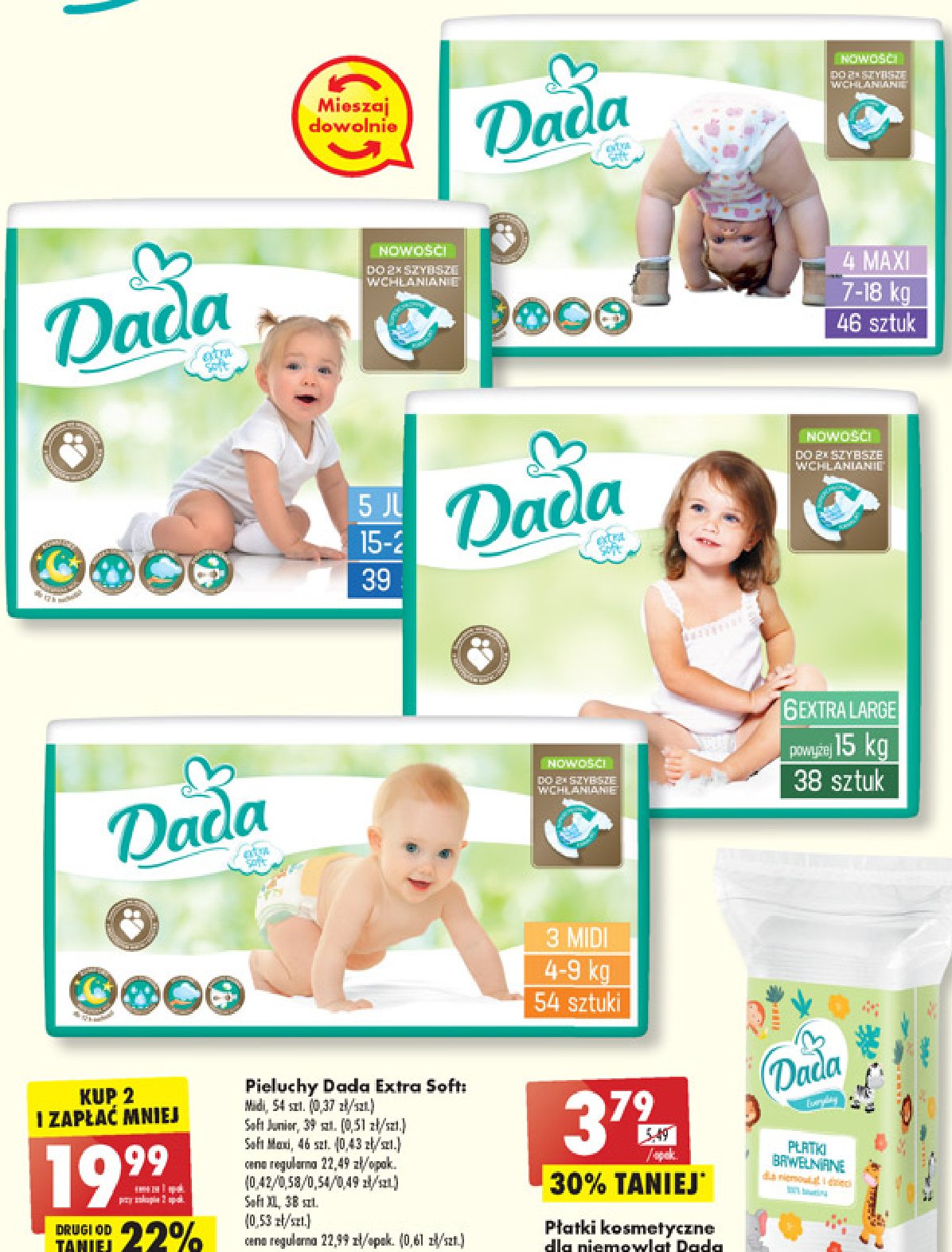Pieluszki extra soft z kanałami midi 3 Dada promocja