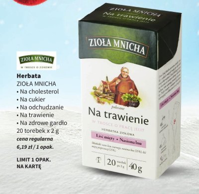 Herbata ZIOŁA MNICHA Na trawienie 20 torebek x 2 g promocja w Intermarche