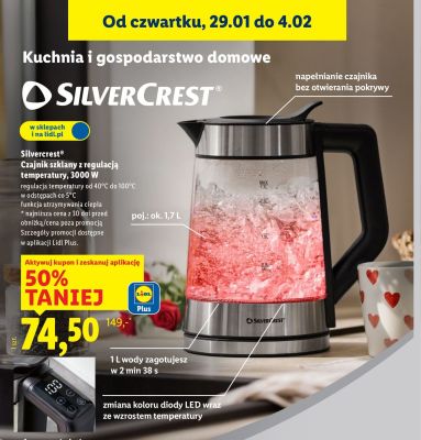 Czajnik szklany z regulacją temperatury 3000 W promocja w Lidl