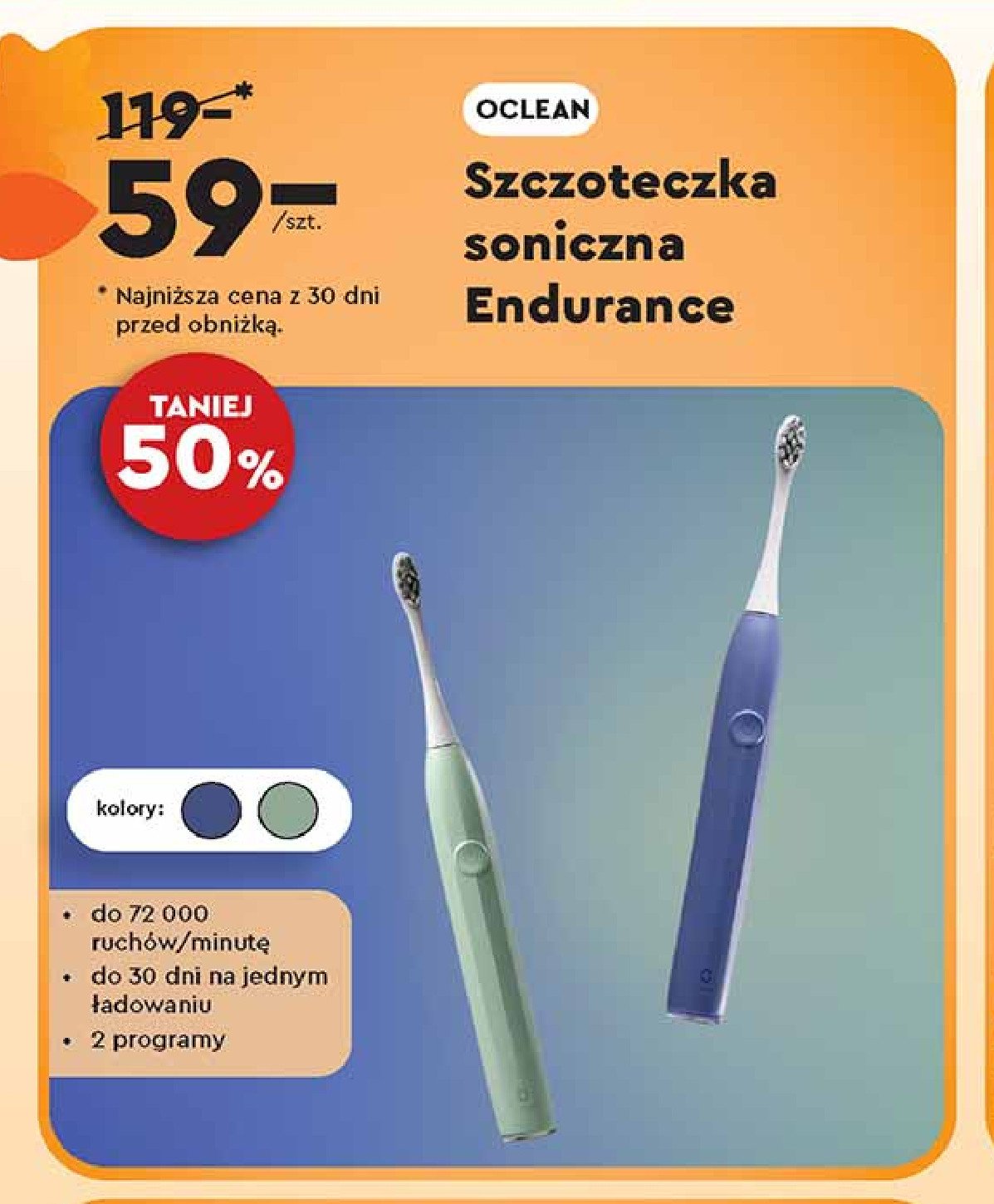 Szczoteczka do zębów endurance blue Oclean promocja w Biedronka