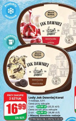 Lody Koral śmietanka ciasteczka promocja w Dino