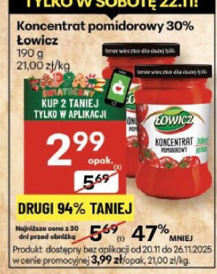 Koncentrat pomidorowy 30% Łowicz promocja w Delikatesy Centrum