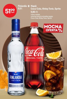 Wódka Finlandia 0,5l + Napój Coca-Cola, Kinley Tonic, Sprite 0,85-1l promocja w Żabka