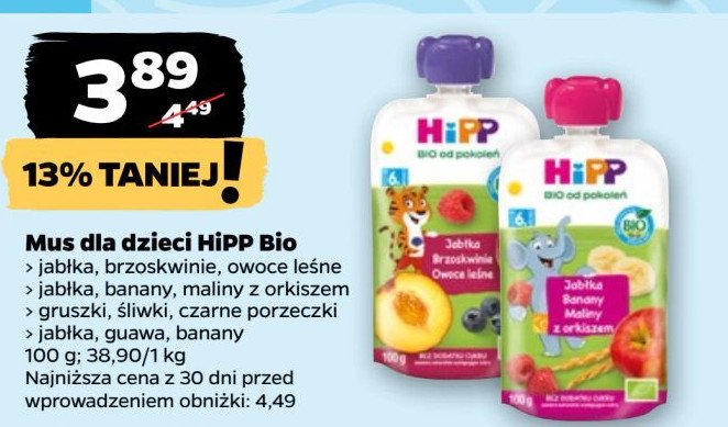 Mus jabłko-guawa-banany Hipp promocja w Netto