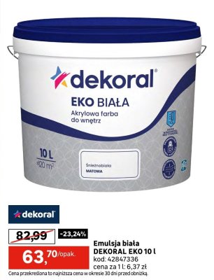 Farba Emulsja biała DEKORAL EKO 10 l promocja w Leroy Merlin