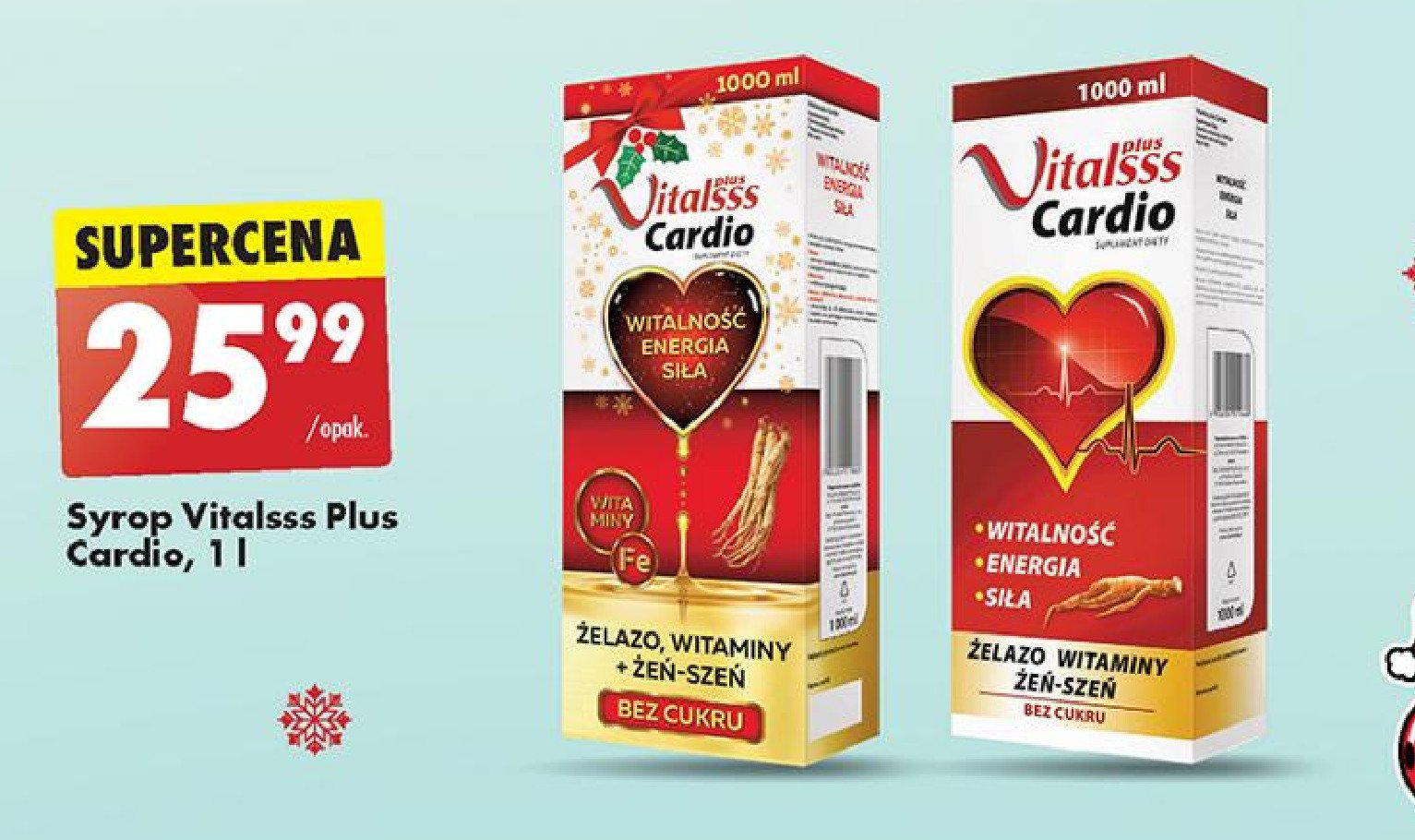 Płyn żelazo witaminy żen-szeń Vitalsss plus cardio promocja w Biedronka