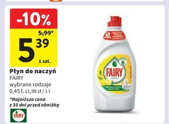 Płyn do mycia naczyń lemon Fairy promocja