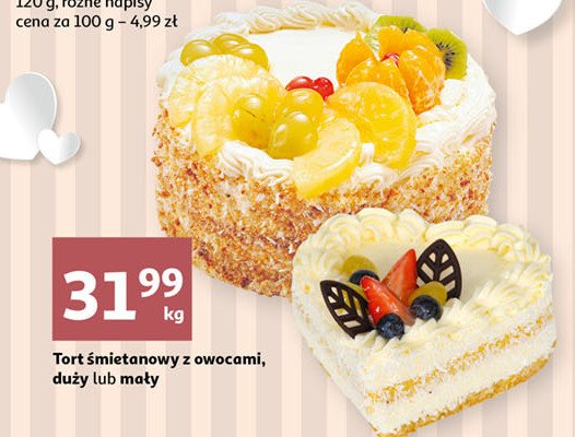Tort 艣mietankowy z owocami motyw serca promocja