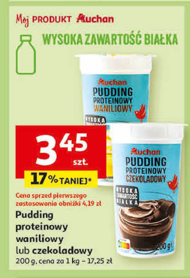 Pudding proteinowy waniliowy Auchan różnorodne (logo czerwone) promocja