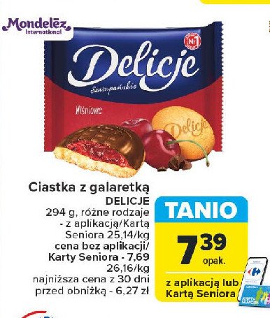 Ciastka z galaretką wiśniową Delicje szampańskie promocja w Carrefour Market