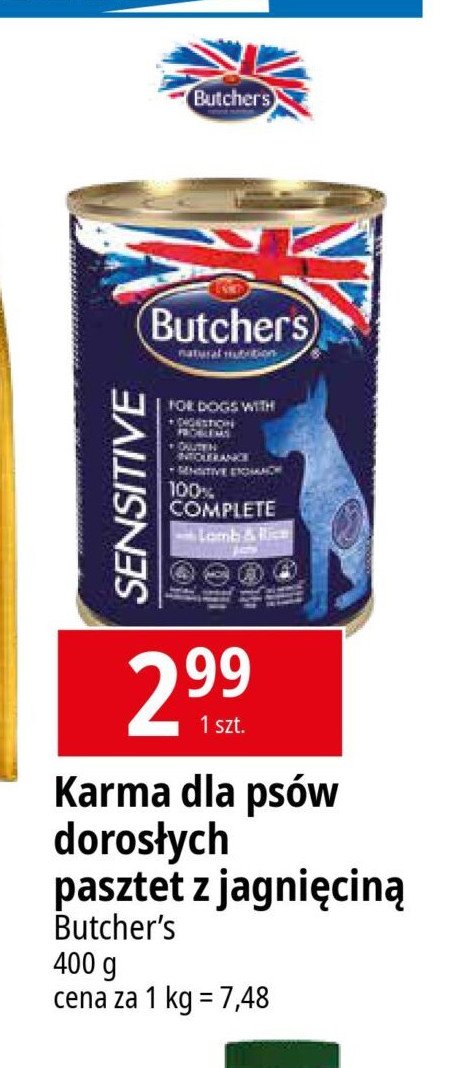 Karma dla psa blue sensitive z jagnięciną i ryżem Butcher's promocja