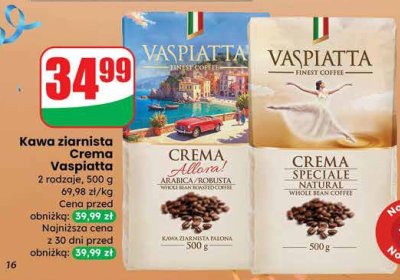Kawa ziarnista Crema Vaspiatta 2 rodzaje promocja w Dino