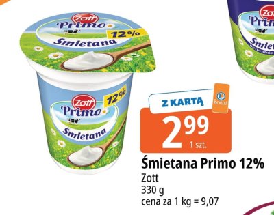 Śmietana Primo 12% Zott promocja w Leclerc