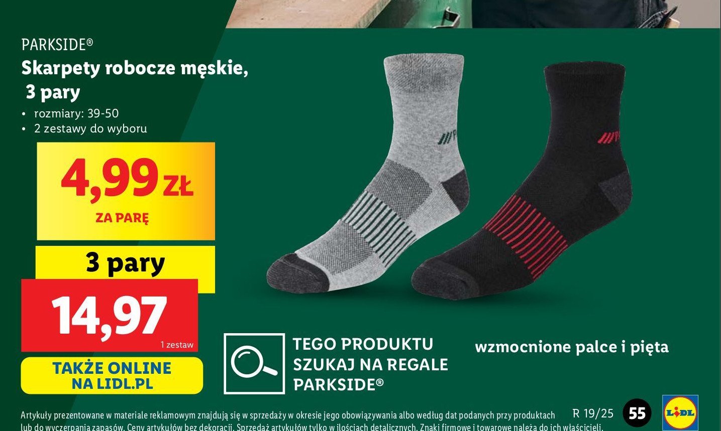 Skarpety robocze 39-50 Parkside promocja w Lidl