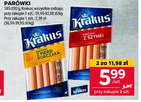 Parówki z piersi kurczaka Krakus animex promocja w Stokrotka