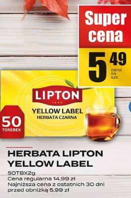 Herbata Lipton Yellow Label czarna 50 torebek promocja w Supeco