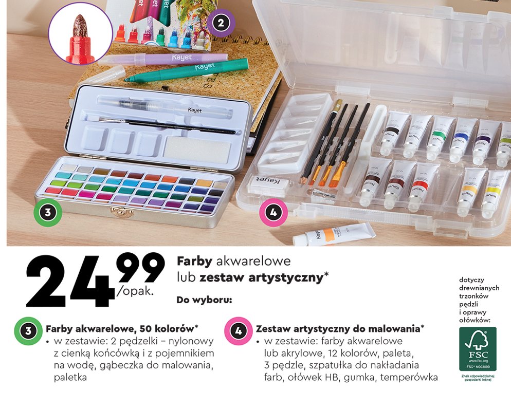 Farby akwarelowe z akcesoriami Kayet promocja