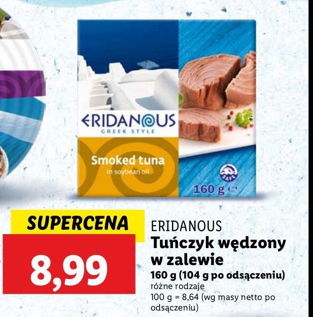 Tuńczyk wędzony w zalewie z oleju sojowego Eridanous promocja