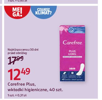 Wkładki higieniczne long Carefree plus promocja w Rossmann