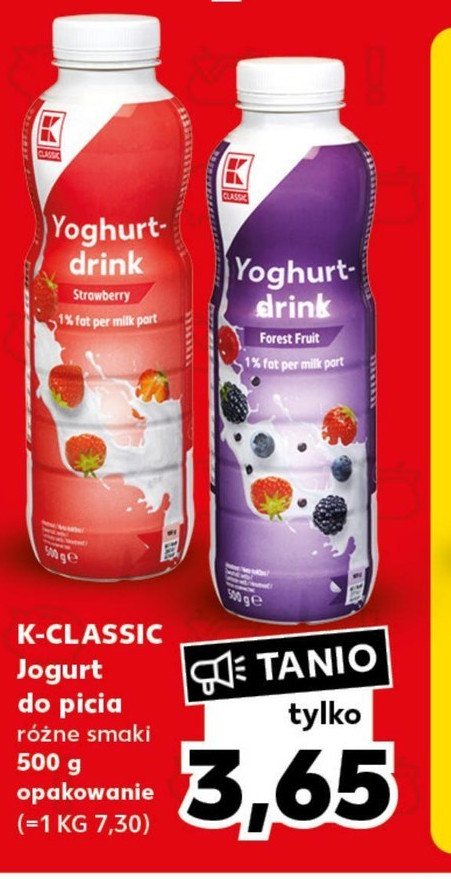 Jogurt do picia truskawkowy K-classic promocja