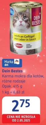 Karma mokra dla kotów różne rodzaje Dein Bestes promocja w Drogerie DM