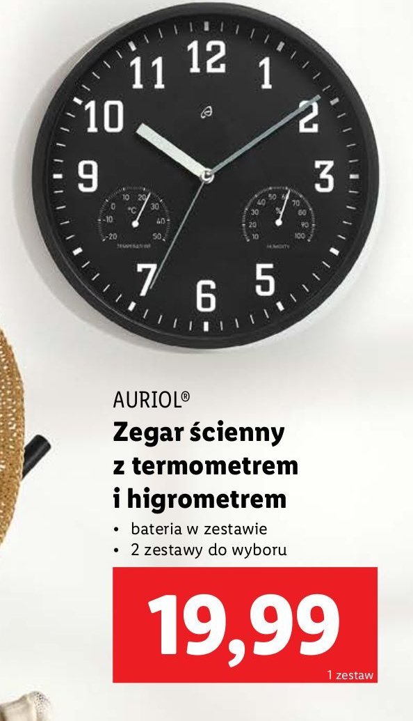 Zegar ścienny z termometrem i higrometrem Auriol promocja