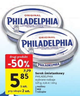Serek śmietankowy PHILADELPHIA wybrane rodzaje drugi produkt -50% promocja w Intermarche
