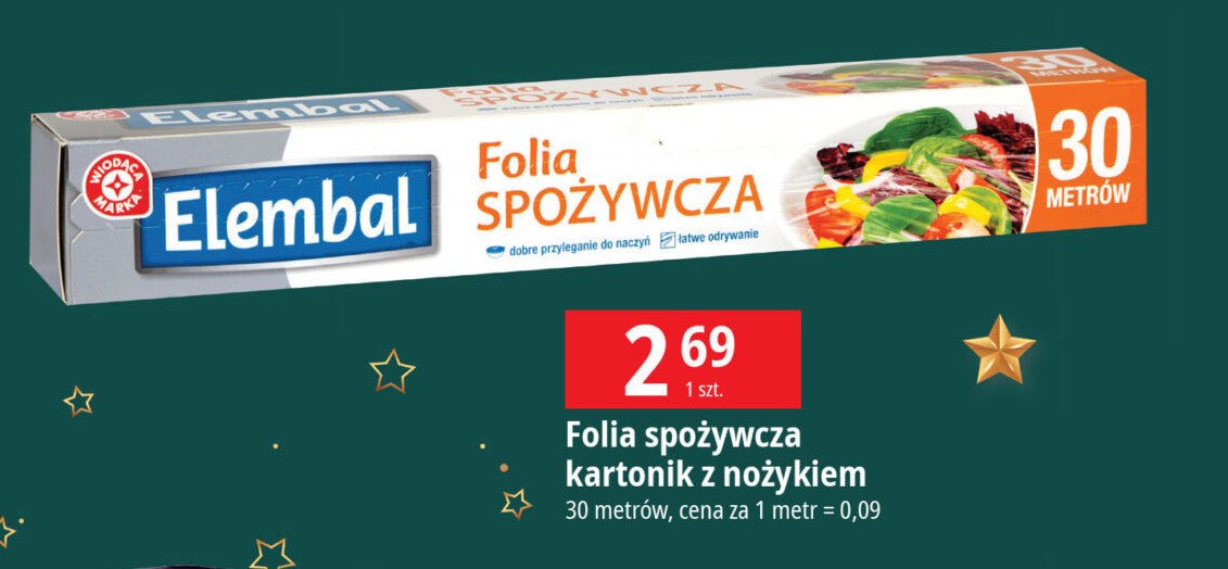 Folia spożywcza z nożykiem 30 m Wiodąca marka elembal promocja w Leclerc