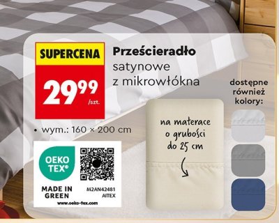 Prześcieradło satynowe z mikrowłókna 160x200 cm promocja w Biedronka