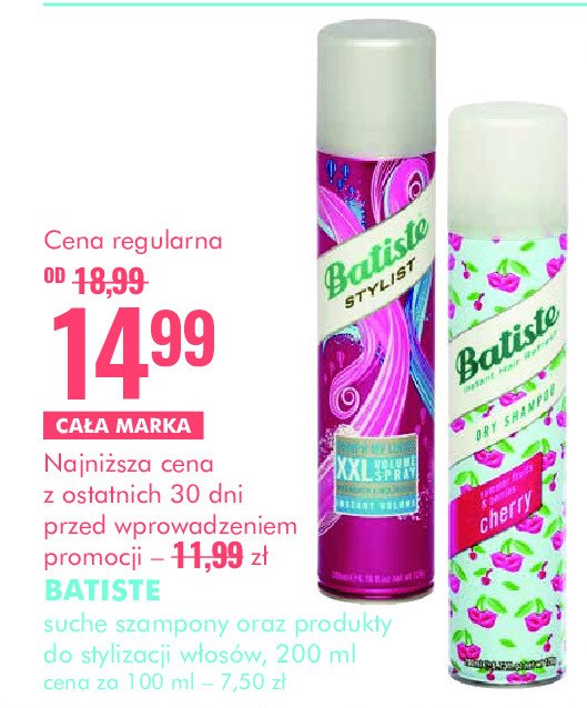 Szampon do włosów suchy xxl volume Batiste dry shampoo promocja